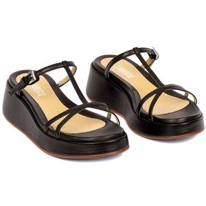 Labucq page t-strap leather wedge sandals